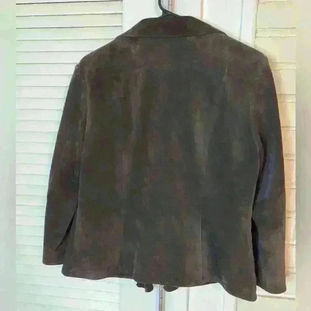 Oscar an Oscar De La Renta Company Brown 100% Suede Ruffle Blazer size 8 - Picture 11 of 13